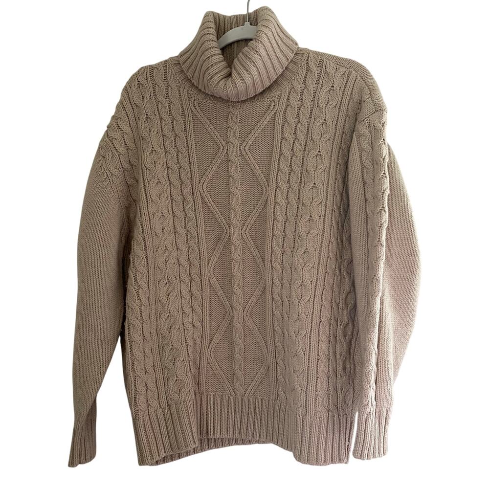 Chunky Knit Cable Sweater Turtleneck Light Tan Free Assembly Womens Size Large